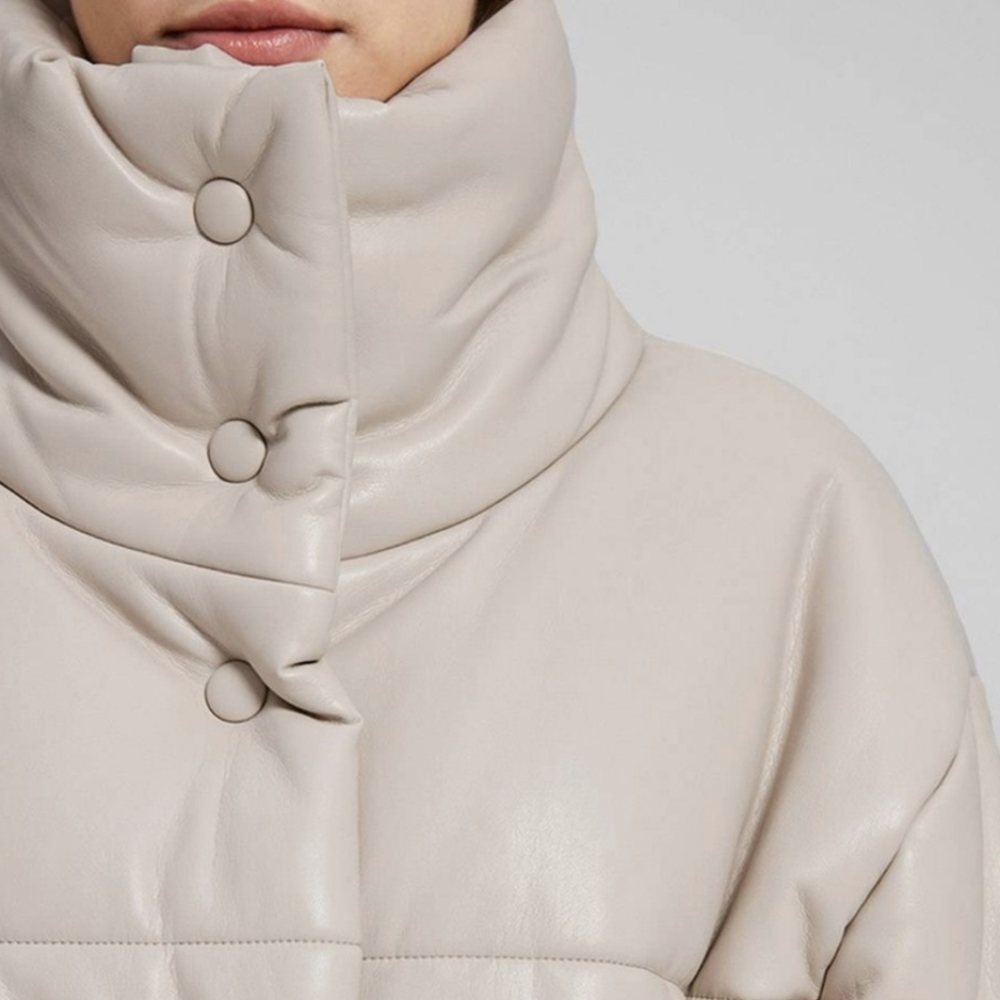 Elegant Beige Puffer Jacket for Women - Picture 4 of 15